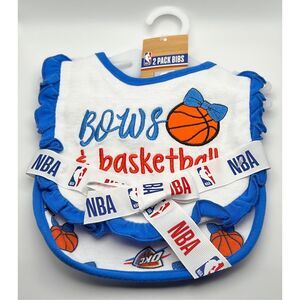 OKC THUNDER Baby Bibs Bows & Basketball 2-Pack Gift Set NBA White Blue NWT Cute